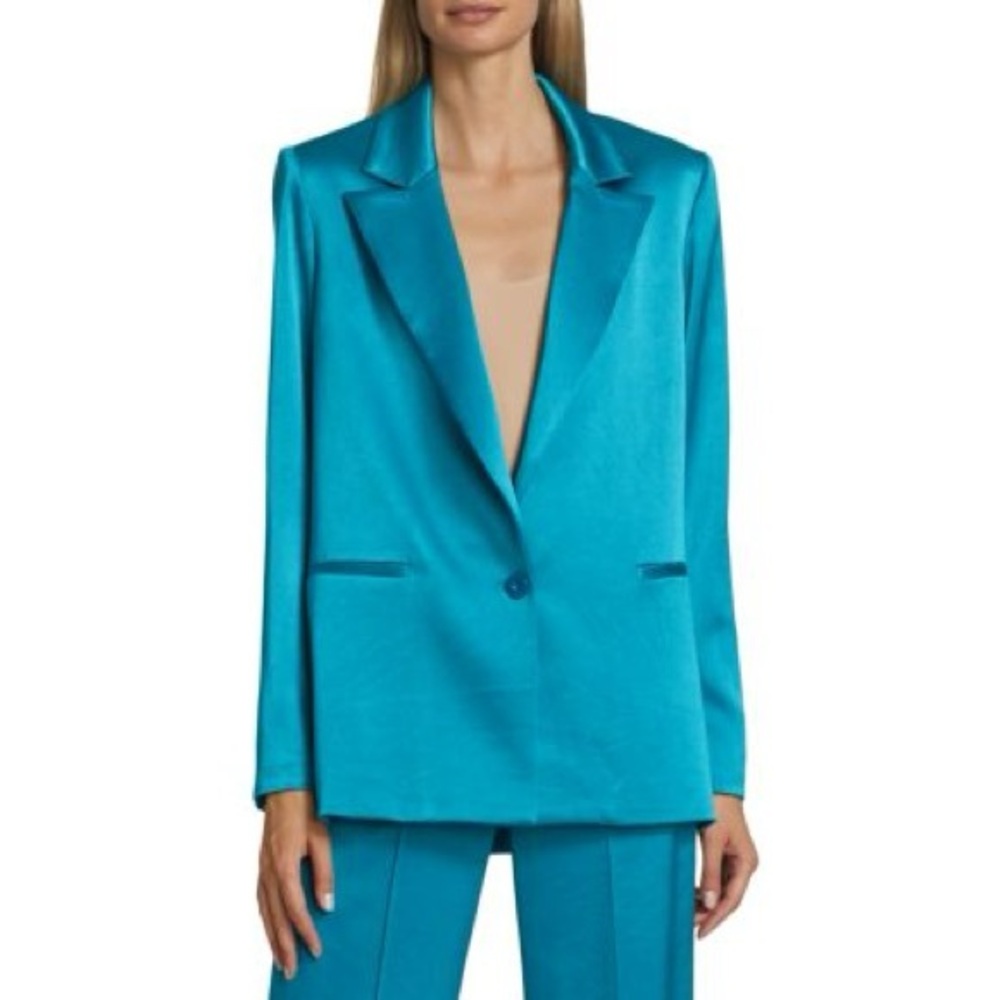 Alice + Olivia Denny Satin Blazer in Turkish Blue Size 6
